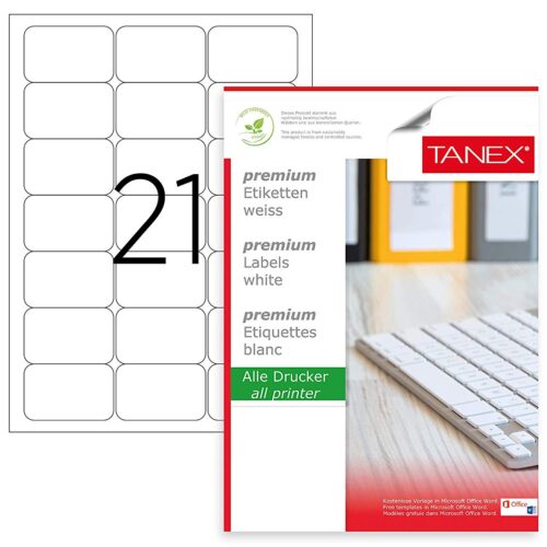 ETICHETE 21/A4 63.5*38.1MM COLTURI ROTUNDE 100/TOP TANEX