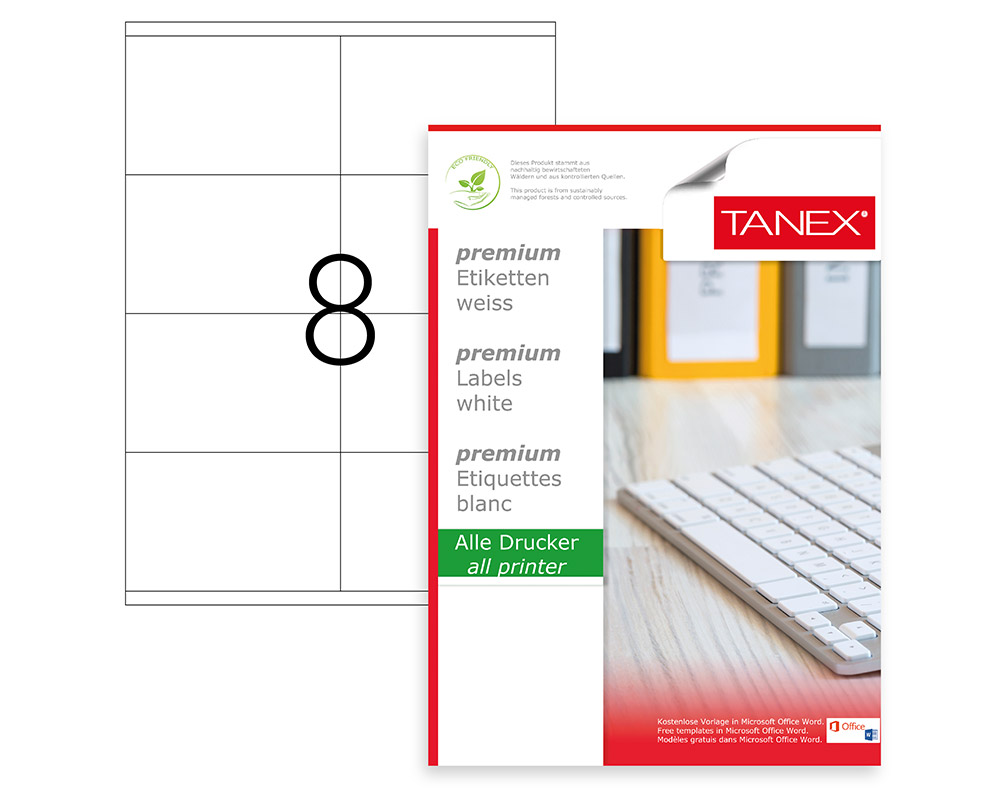 ETICHETE 8/A4 105*70MM COLTURI DREPTE 100/TOP TANEX