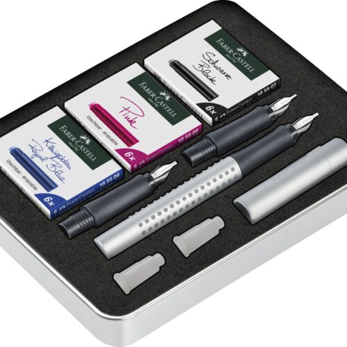 SET STILOU CALIGRAFIC GRIP 2011 ARGINTIU FABER-CASTELL