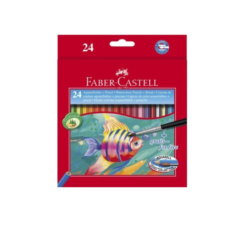 CREIOANE COLORATE ACUARELA 24 BUC + PENSULA FABER-CASTELL