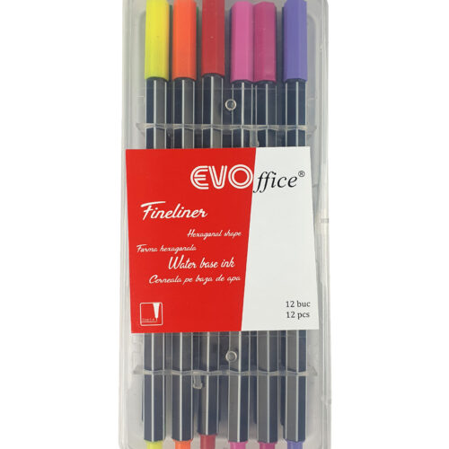 Fineliner, forma hexgonala, varf 0.4 mm ,12buc/cutie plastic EVOffice