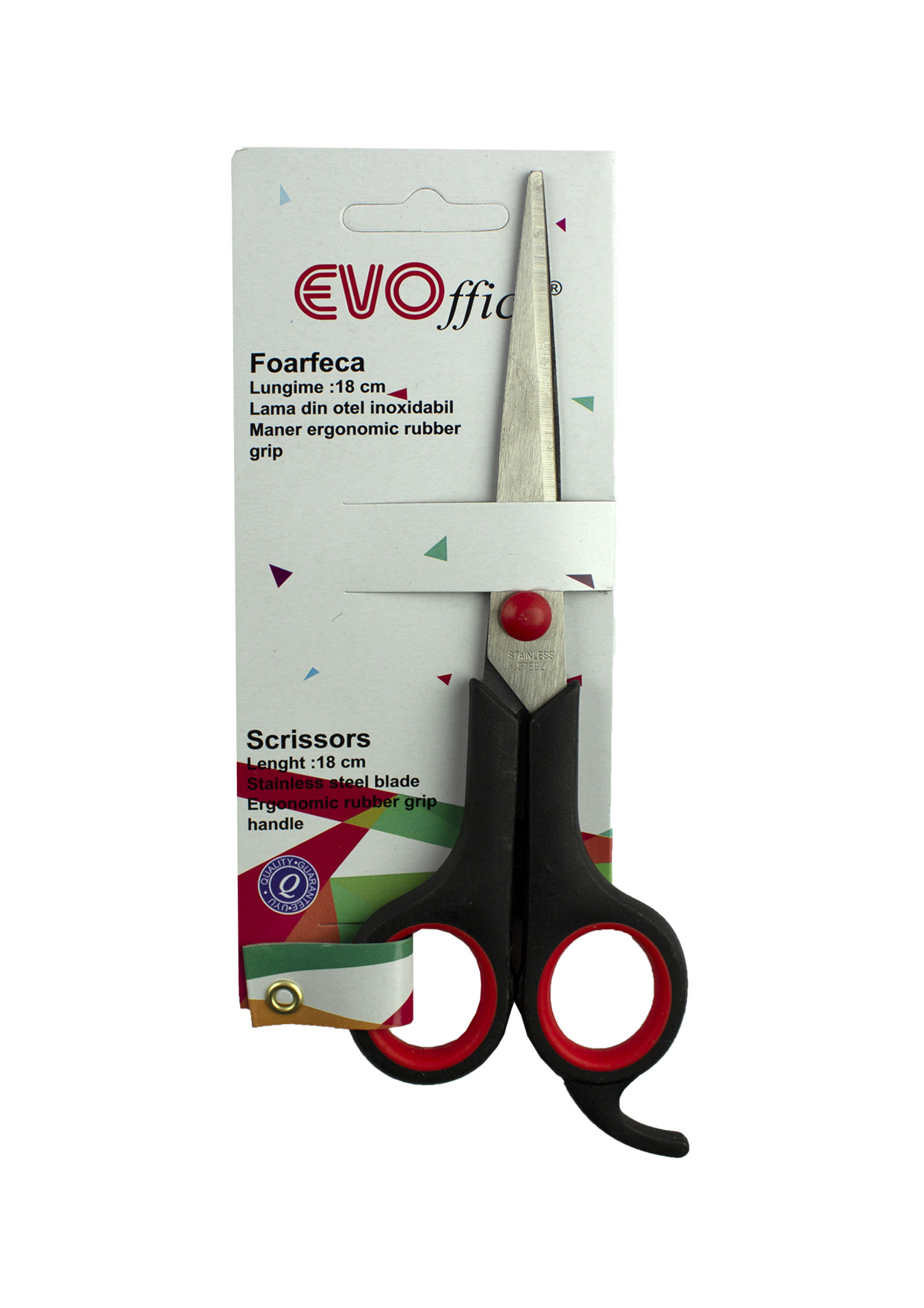 Foarfeca 18 cm, lama din otel, cu maner rubber grip EVOffice