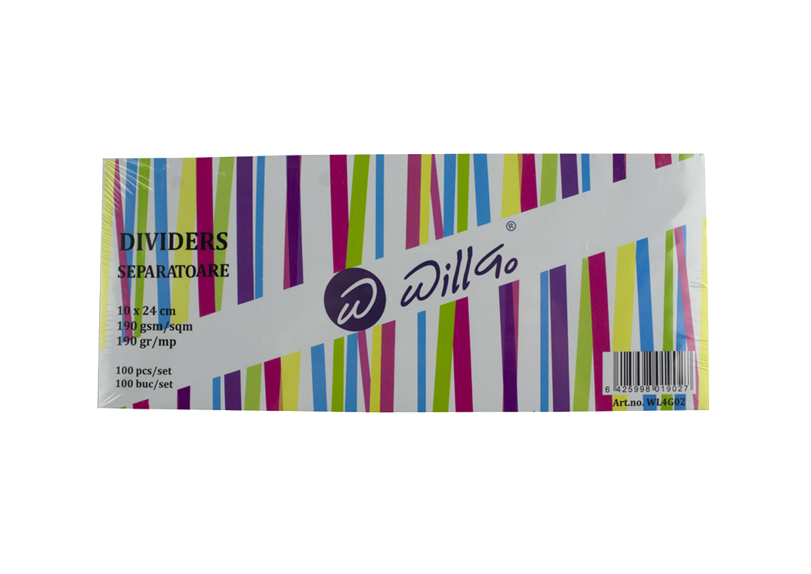Separatoare carton color 190 g 10*24 cm 100 bucati/set, Willgo- 4 culori asortate