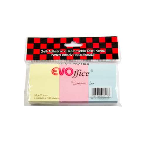 Notes autoadeziv 38*51mm, culori pastel 3buc*100 file/set EVOffice