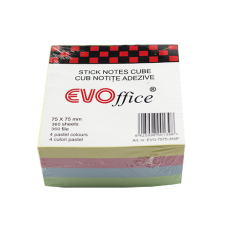 Notes autoadeziv cub color 76*76 mm, 360 file, 4 culori pastel EVOffice