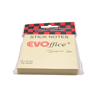Notes autoadeziv 75*75 mm (forma de Z), galben pastel,100 file EVOffice