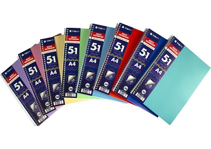 Caiet A4 cu spira, coperti plastic,150file, 5 sub liniatura mate+1 subiect liniatura dic (25 file/sub)