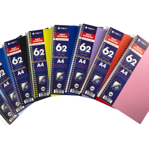 Caiet A4 cu spira, coperti plastic, 200file, 6 sub liniatura mate+2 sub liniatura dict (25 file/sub)