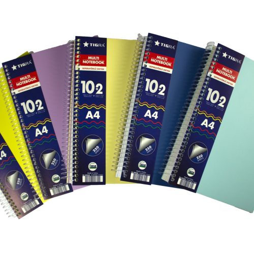 Caiet A4 cu spira, coperti plastic, 250file,10 sub liniatura mate+2 sub liniatura dict (20f/setM-25f/setD)