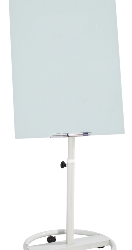 Flipchart magnetic din sticla, suport mobil rotund cu 5 rotile  70*100 cm EVOffice