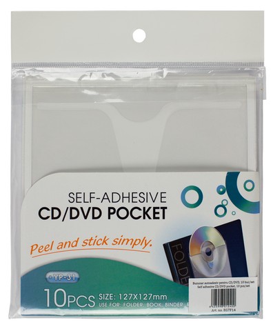 Buzunar autoadeziv pentru CD/DVD, 10 buc/set