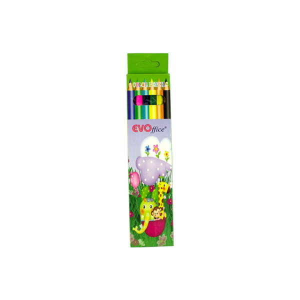 Creioane colorate mari, 6 culori/set, EVOffice - imagine 2