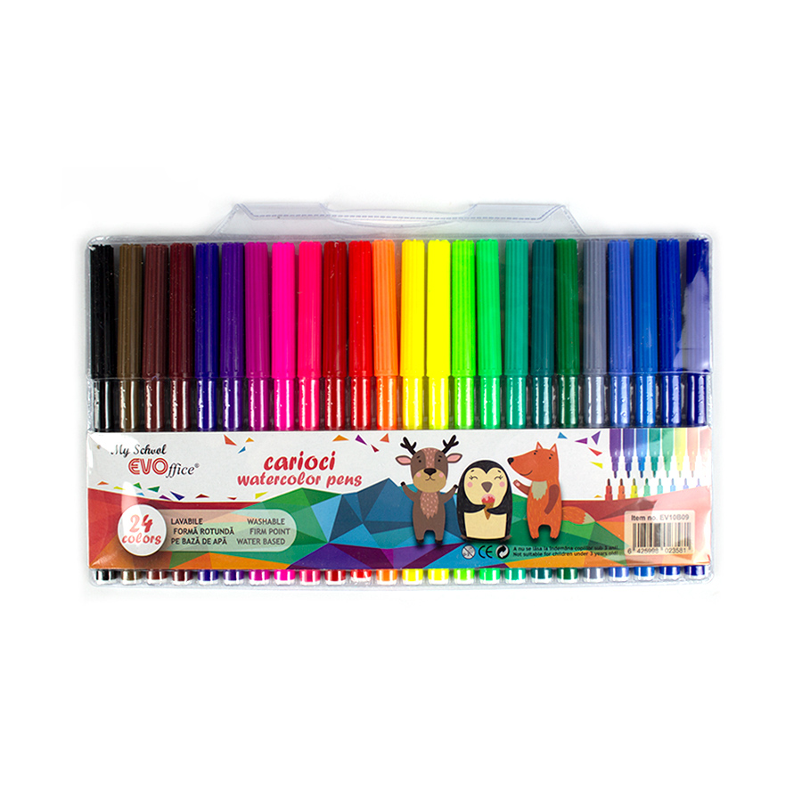 Carioci pe baza de apa superioare 24 culori/set MySchool EVOffice