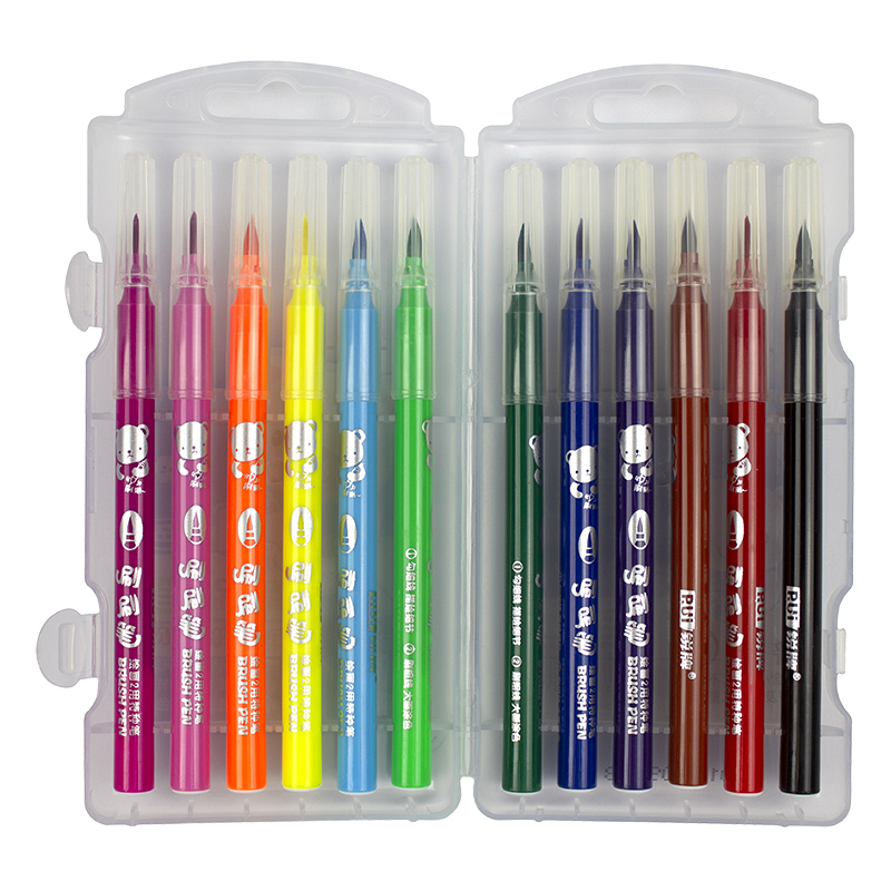 Carioci tip pensula ("Brush pen") 12 culori intense/cutie plastic - imagine 2