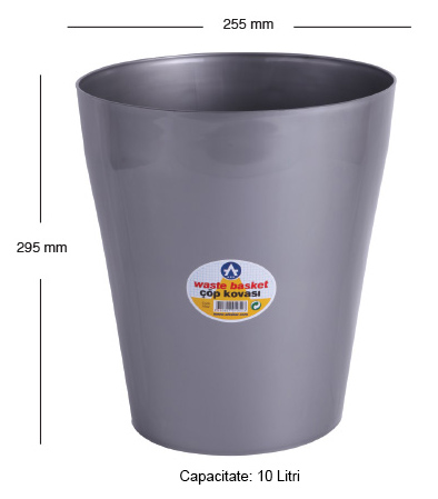 Cos birou plastic 10 L Ark  - argintiu