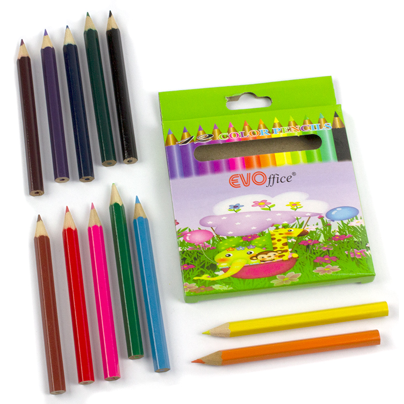 Creioane colorat mici, 12 culori/set, EVOffice - imagine 2