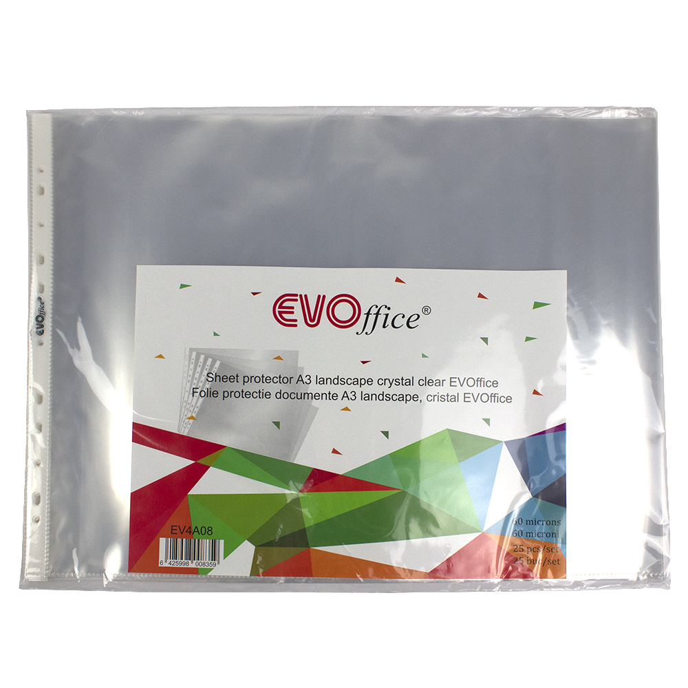 Folie protectie documente A3 landscape, cristal 60 micr, 25buc/set EVOffice