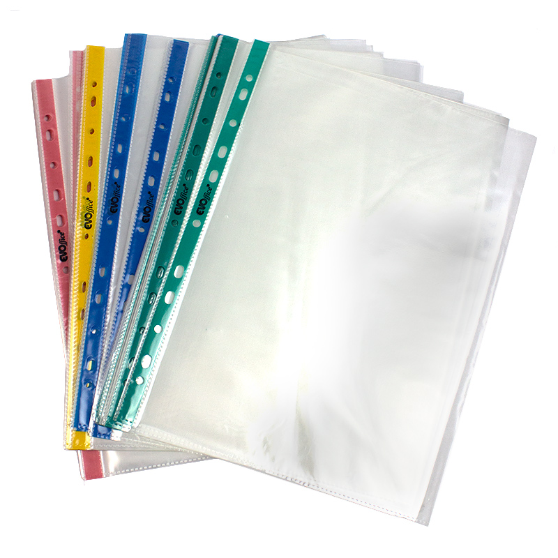 Folie protectie documente A4, cristal 50 micr, margine color, 100buc/set EVOffice - imagine 2