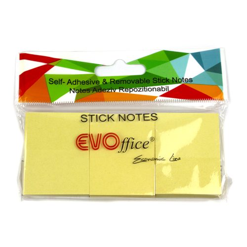 Notes autoadeziv 38*51 mm, galben pastel, 3 buc/set EVOffice