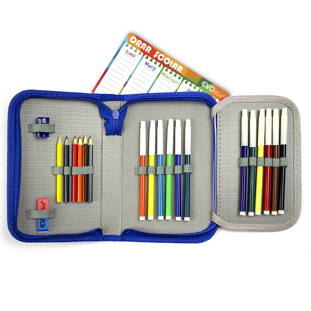 Penar dreptunghiular rigid 19,5*13*3cm cu 1 fermoar si clapeta inter,echipat cu 21 piese - B