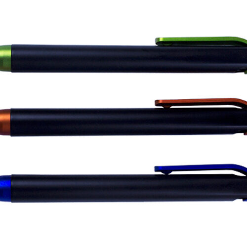 Pix plastic cu mecanism ,corp negru si accesorii portocaliu neon ,mina tip parker , No. 2389