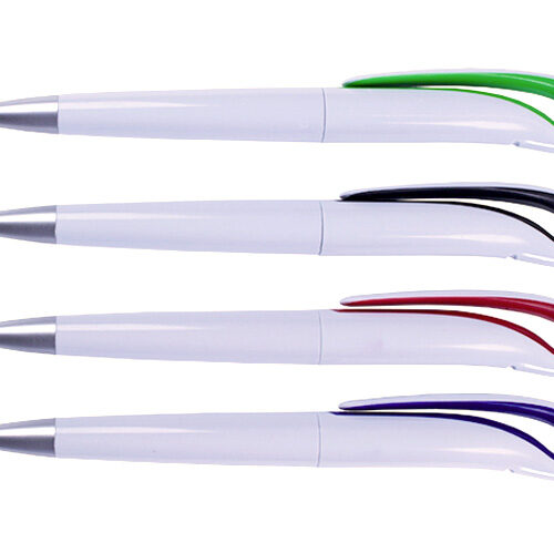 Pix plastic cu mecanism twist, corp alb si accesorii color, mina tip parker -negru