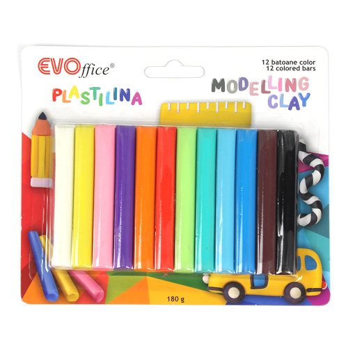 Plastilina 12 culori/set,  160 gr EVOffice