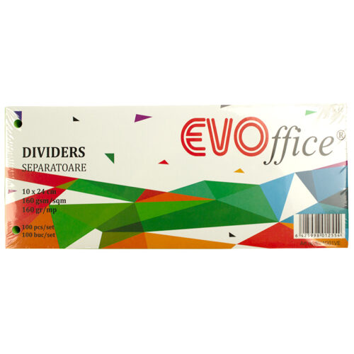 Separatoare carton color cu 2 perforatii,160 gr/mp, 10*24 cm 100 bucati/set EVOffice , verde