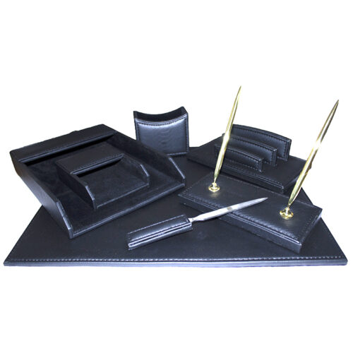 Set birou 7 piese imitatie piele -negru
