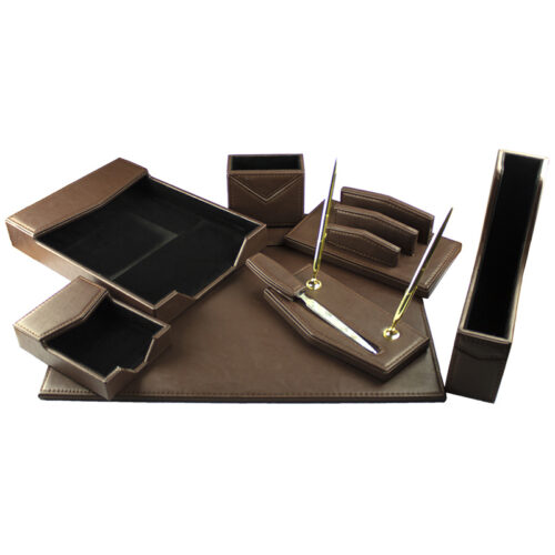 Set birou 8 piese imitatie piele -maro