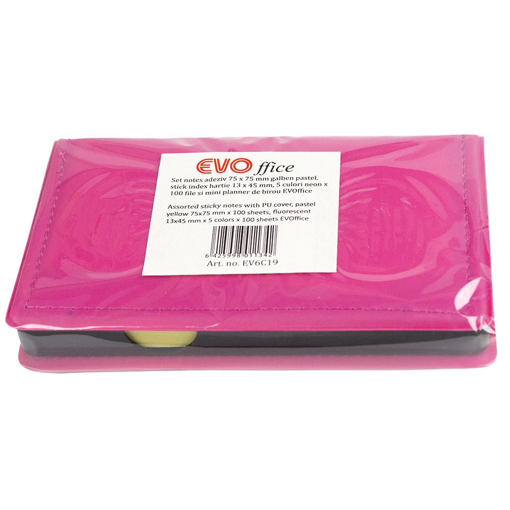 Set notes adeziv 75*75mm galben pal, index hartie 13*45mm, 5 culori neon*100file,mini planner EVOffice - imagine 2