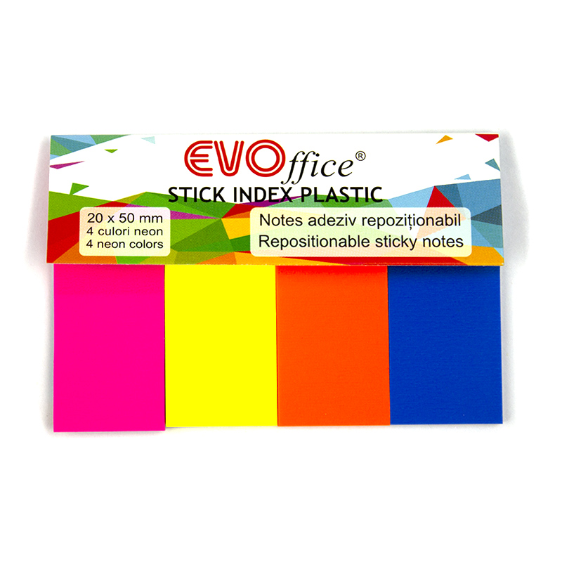 Stick index plastic 20*50 mm, 4 culori neon EVOffice