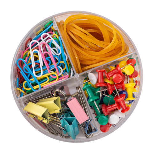 SET ACCESORII BIROU (AGRAFE, ELASTICE, CLIPSURI, ACE) DELI