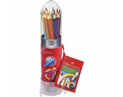 SET CADOU RACHETA 15 CREIOANE COLORATE GRIP + ASCUTITOARE  FABER