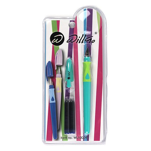 Stilou plastic cu rubber grip (ideal pt incepatori) si 2 rezerve cerneala, ambalare blister Willgo - verde