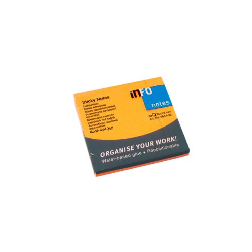 NOTES ADEZIV 75*75MM PORTOCALIU NEON 80 FILE INFO NOTES