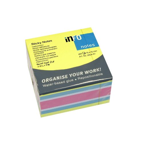 NOTES ADEZIV 75*75MM ROZ-ALBASTRU-GALB- ALB 450 FILE INFO NOTES