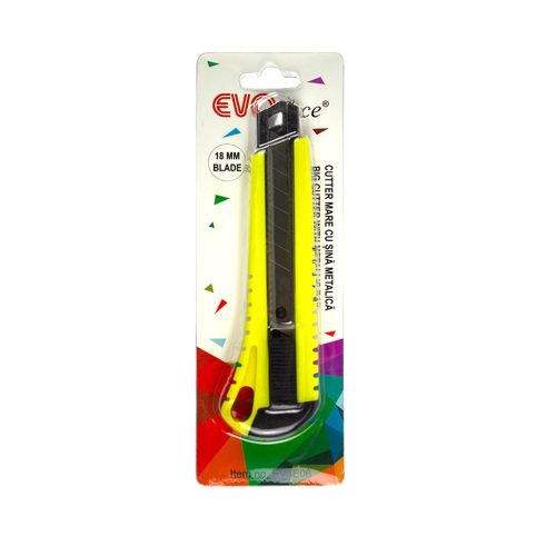 Cutter mare (18 mm) cu sina metalica si sistem autoblocare, ambalare blister, EVOffice