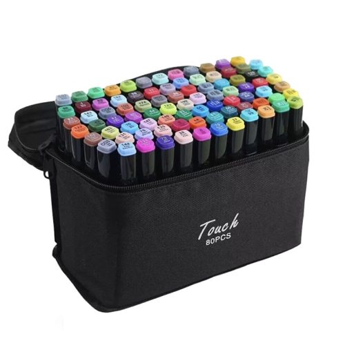 Set 80 de carioci profesionale cu 2 capete, in suport textil