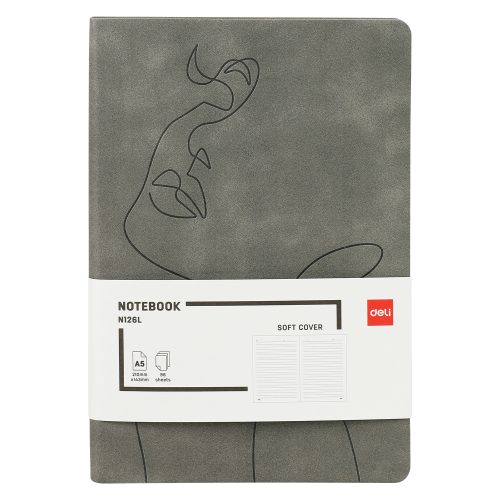 CAIET BIROU A5 96 FILE 80 GR DICTANDO COPERTA PIELE GRI N126L DELI