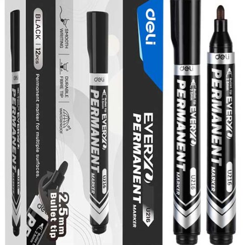 MARKER PERMANENT NEGRU VARF ROTUND 2.5MM DELI