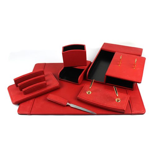 Set birou 8 piese imitatie piele -rosu