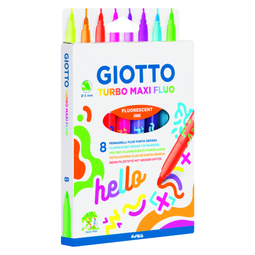 Carioca super lavabila, varf 5mm, 8 culori fluorescente/cutie, GIOTTO Turbo Maxi Neon
