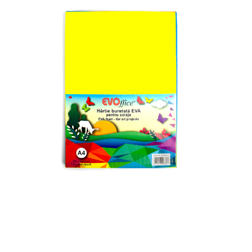 Hartie buretata EVA pentru colaje, 10 culori/set EVOffice