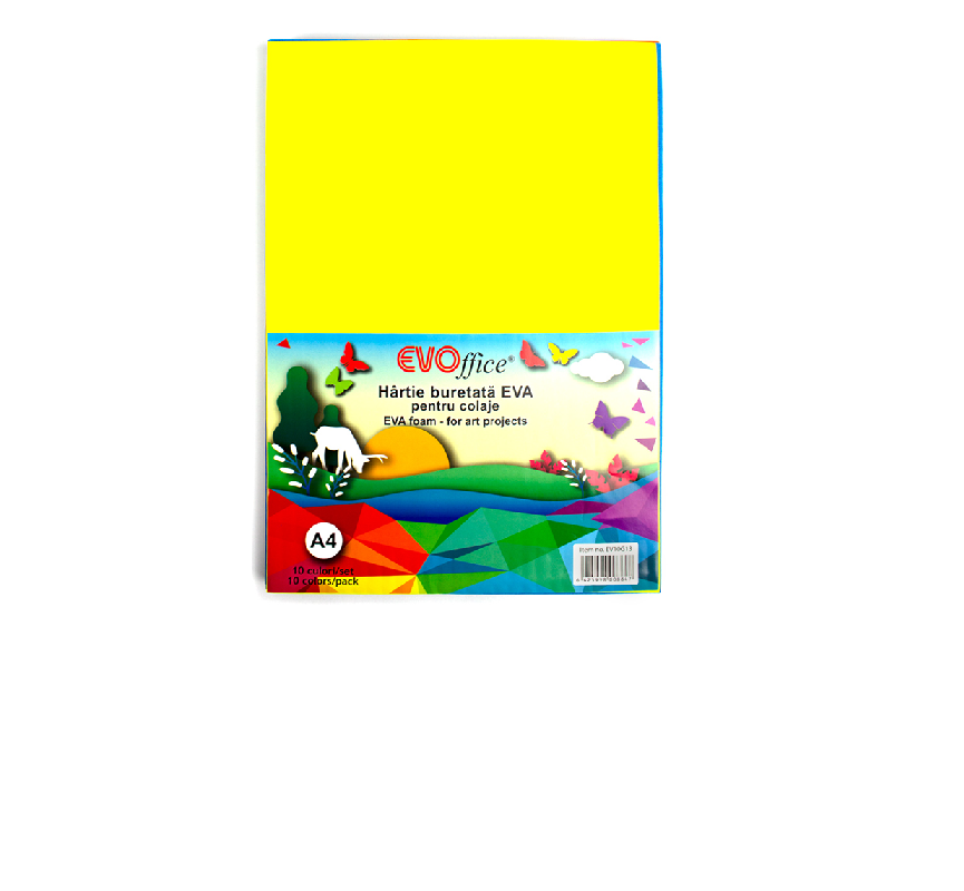 Hartie buretata EVA pentru colaje, 10 culori/set EVOffice