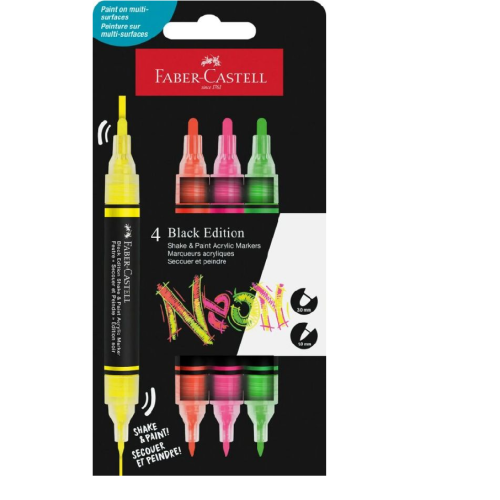 SET 4 MARKERE ACRILICE SHAKE&PAINT CULORI NEON FABER-CASTELL