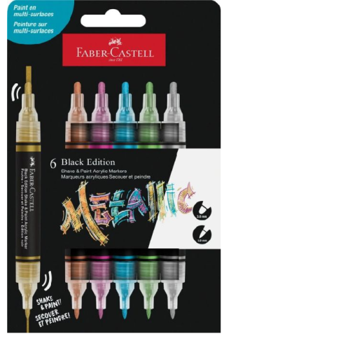SET 6 MARKERE ACRILICE SHAKE&PAINT CULORI METALIZATE FABER-CASTELL