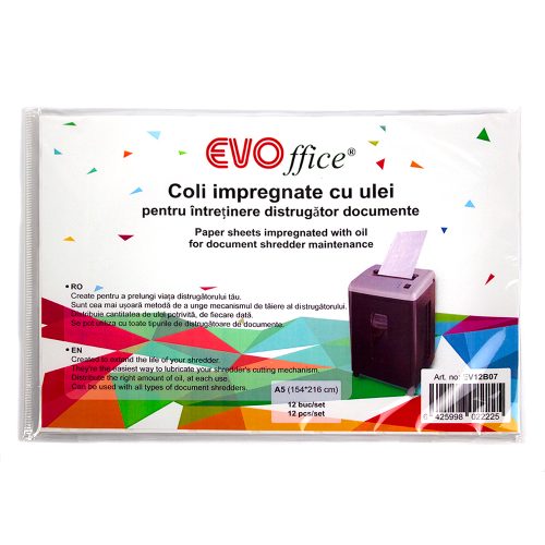 Coli A5 impregnate cu ulei pentru intretinere distrugator documente 12buc/set EVOffice
