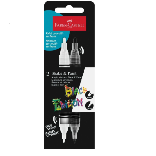 SET 2 MARKERE ACRILICE SHAKE&PAINT ALB-NEGRU FABER-CASTELL
