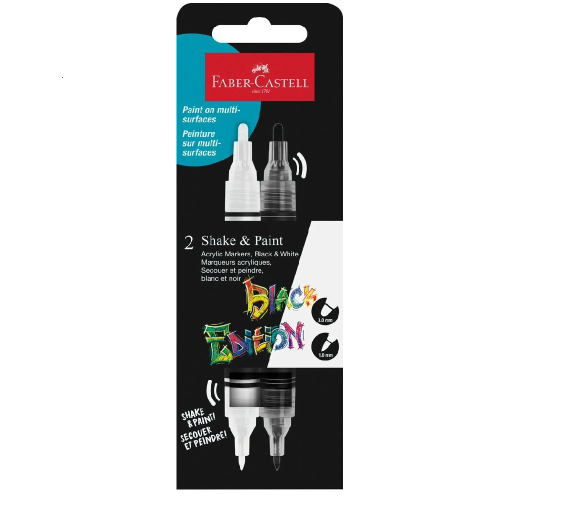 SET 2 MARKERE ACRILICE SHAKE&PAINT ALB-NEGRU FABER-CASTELL